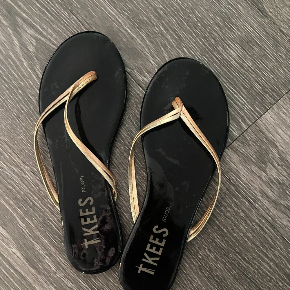 TKEES Black Sandals with Gold Straps
